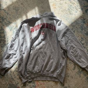 LF Furst of a Kind Wisconsin Grey Distressed Sweatshirt